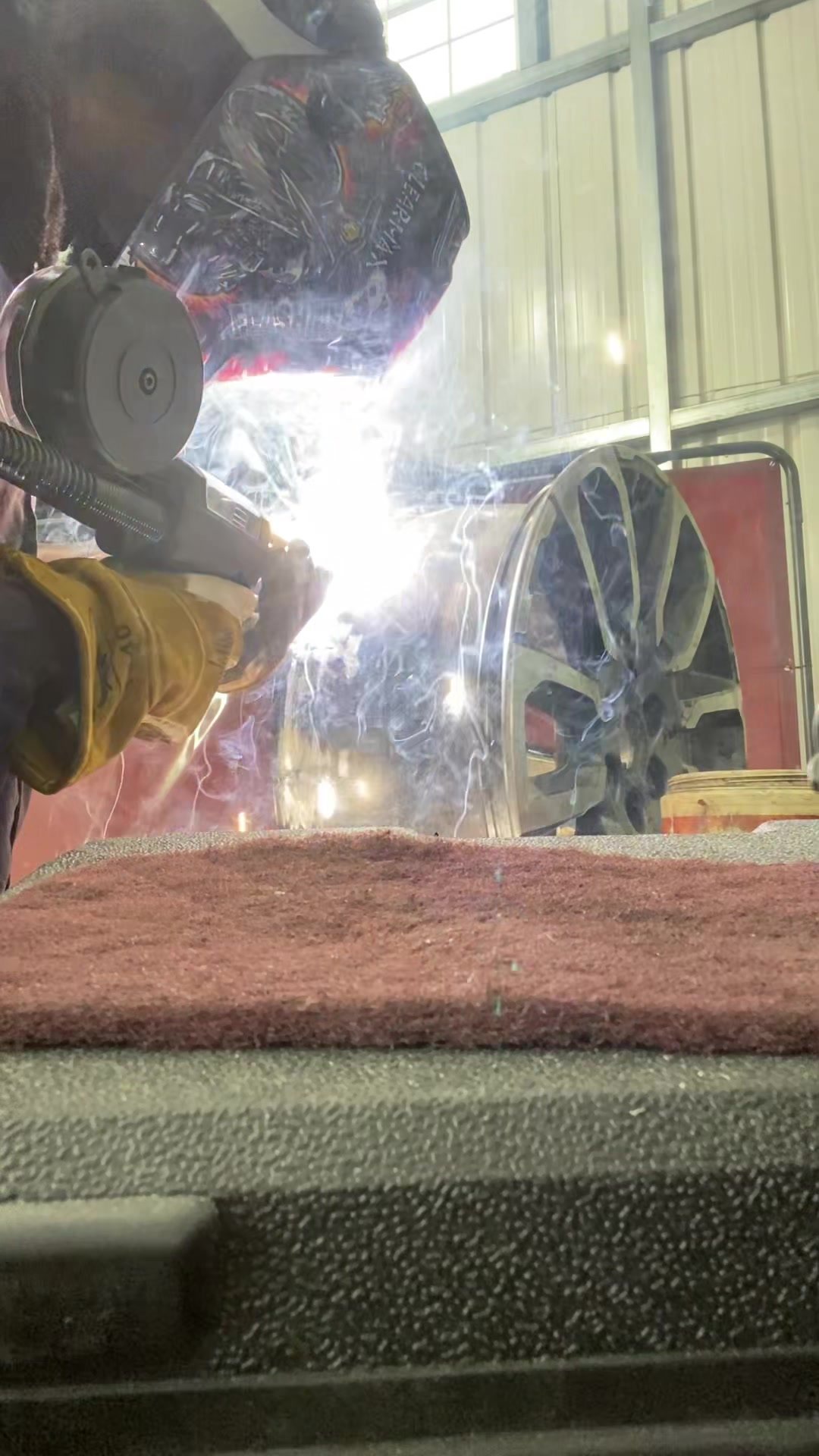 Deuce's welder at work in the fabrication shop